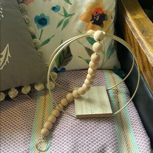 Elegant Gold and Natural Wood Bead Air Pot or Hanging shelf boho